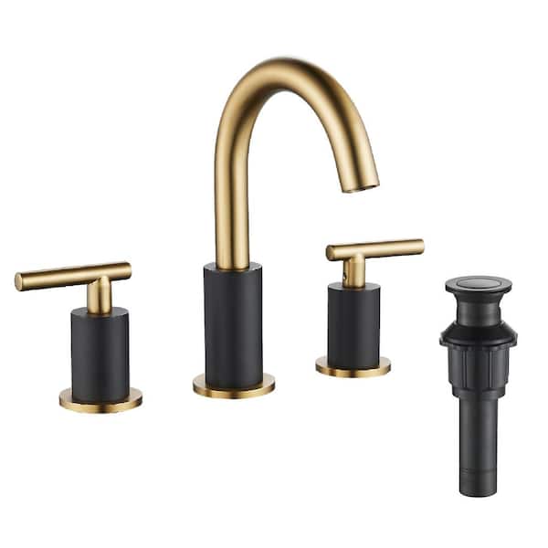 FORIOUS 8 in. Widespread 2-Handle Bathroom Faucet 3-Hole Bathroom Sink Faucet with Metal Drain and Supply Hose in Chrome
