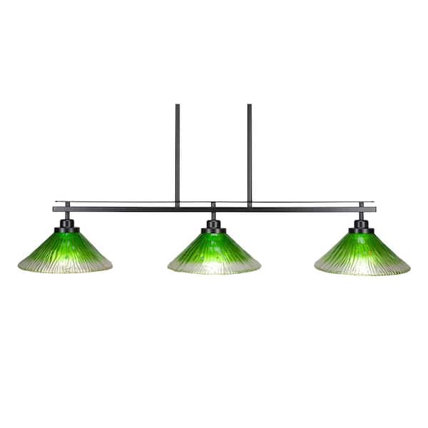 Unbranded Monroe 3-Light, Matte Black Billiard Light, Any room with 10 in. Kiwi Green Crystal Glass Shades no bulbs included