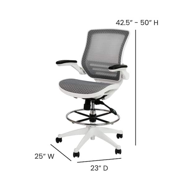Carnegy Avenue Mesh Adjustable Height Drafting Chair in Gray, Gray Mesh/White Frame