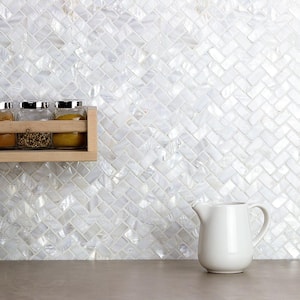 Pacific White Herringbone 11.81 in. x 11.81 in. Pearl Shell Mosaic Tile