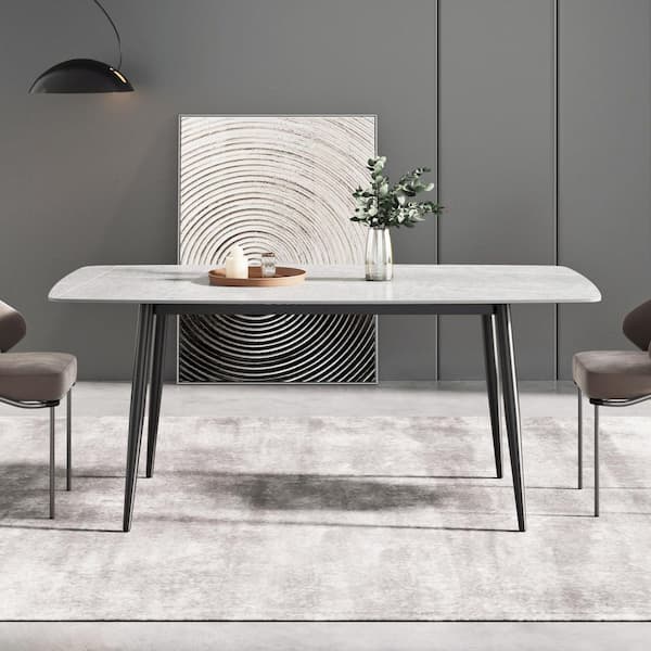 Magic Home 70.87 in. Gray Sintered Stone Dining Table with 4