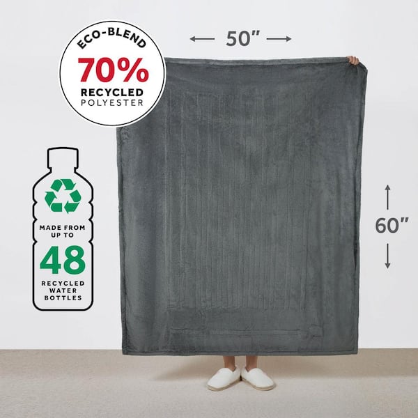 Sunbeam Electric Throw Arctic Plush Eco-Blend Heated Blanket, Dark