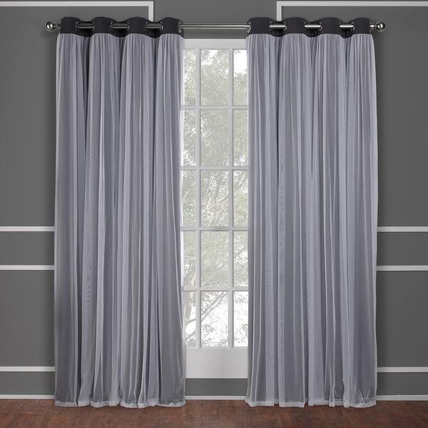 52x96 Curtain Panel Pair with Grommet Top 2 Count Black Pearl Exclusive Home Curtains Catarina Layered Solid Blackout and Sheer,Window