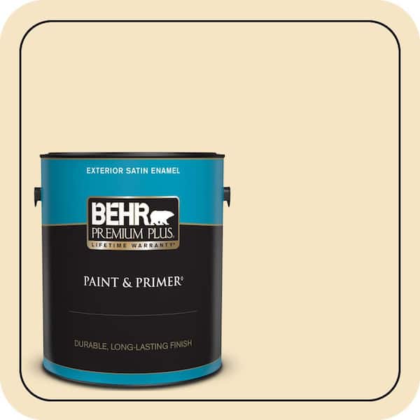 BEHR PREMIUM PLUS 1 gal. #330C-2 Lightweight Beige Satin Enamel Exterior Paint & Primer