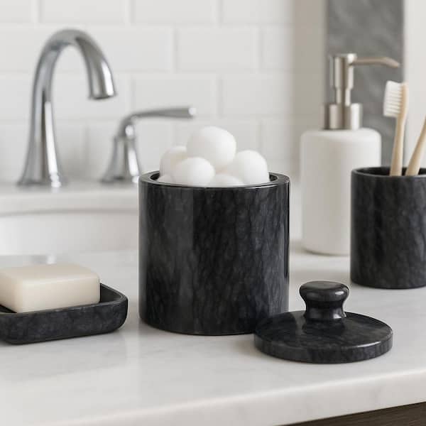 ブラックマーブル スパコレクション コットンボールホルダー Creative Home Natural Marble SPA Collection Cotton Ball, Q-Tip