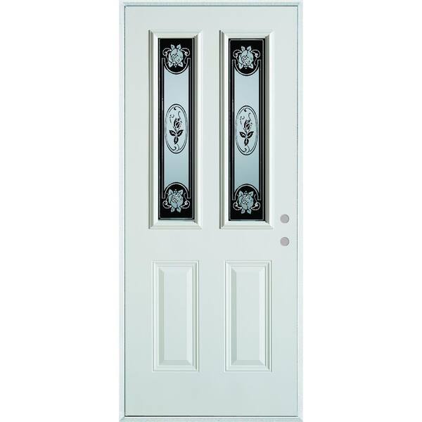 Stanley Doors 36 in. x 80 in. Silkscreened Glass 2 Lite 2-Panel Painted White Left-Hand Inswing Steel Prehung Front Door