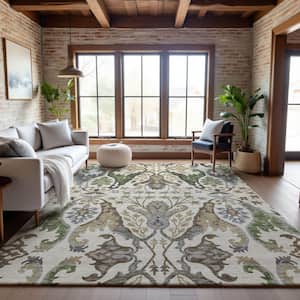 Mayfield Premium Machine Washable Abstract AMF1153 Ivory 8 ft. x 10 ft. Area Rug