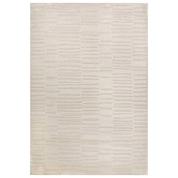 Horizontal Dash Texture Power Loomed Soft Shag High-Low Indoor 5 ft. x 7 ft. White Area Rug
