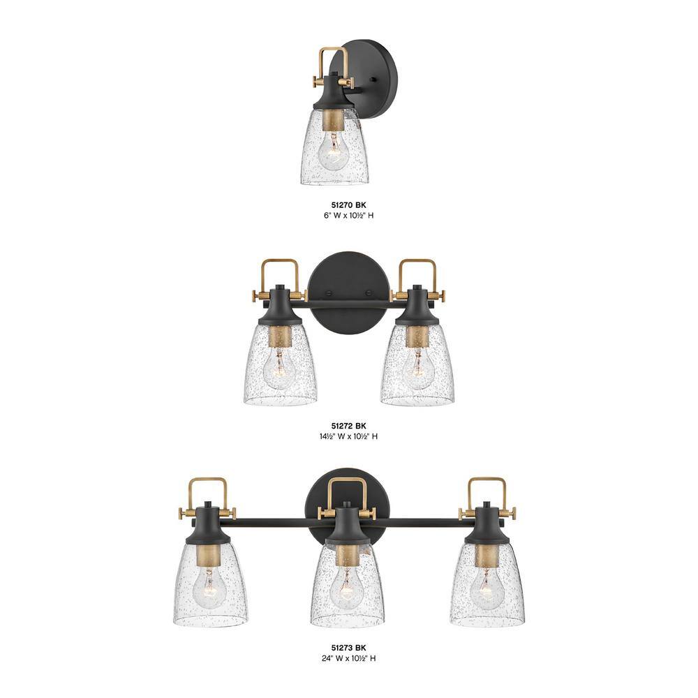 Easton Heritage Brass & Black 2-Light Dimmable Vanity Light with Clear Seedy Glass