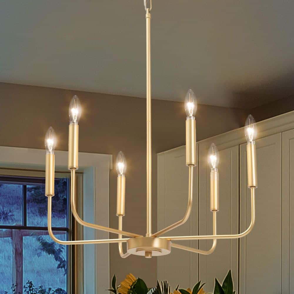 LNC Modern Farmhouse 6-Light Gold Chandelier Classic Candlestick