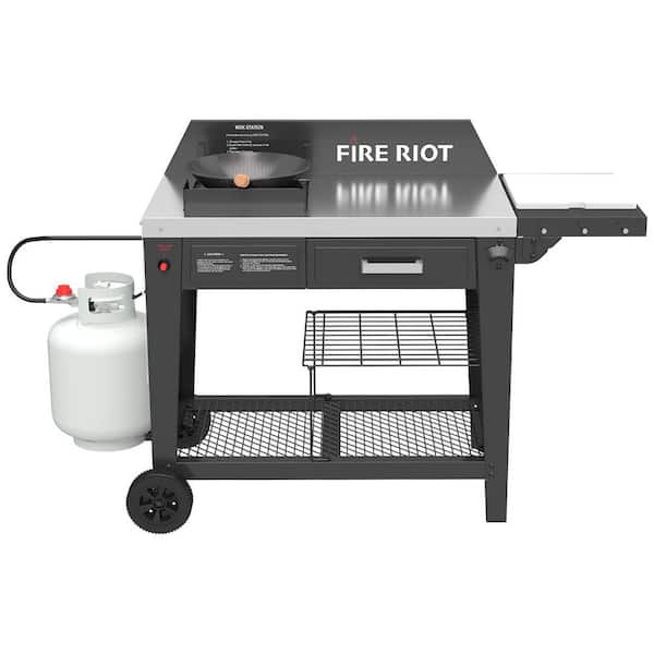 Outdoor Propane Wok Cooking Station, 50,000 BTU with Stainless Steel Frame and Storage