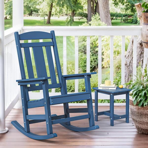 OrangeOne Navy Blue Plastic Adirondack Outdoor Rocking Chair Porch Rocker Patio Rocking Chairs
