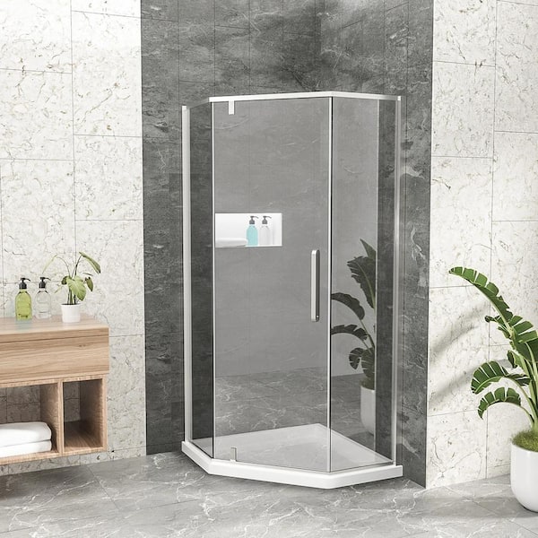 36 In. W X 72 In. H Neo Angle Pivot Frameless Corner Shower Enclosure In Chrome Finish With Clear Glass