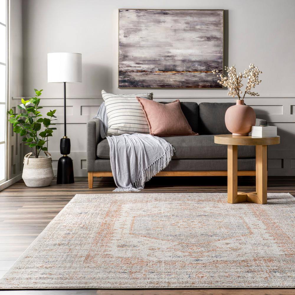 Elegant Vintage Floral Gray 9' x 12' Synthetic Area Rug