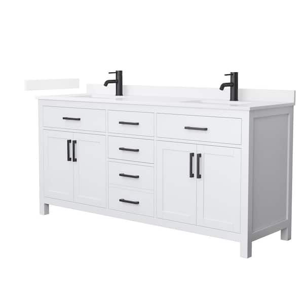 Wyndham Collection Beckett 72 in. Double Freestanding White Bath Vanity with White Quartz Top (Assembled)