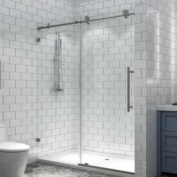 CASAINC 60 in. W x 74 in. H Sliding Semi Frameless Shower Door in Nickel with Handle