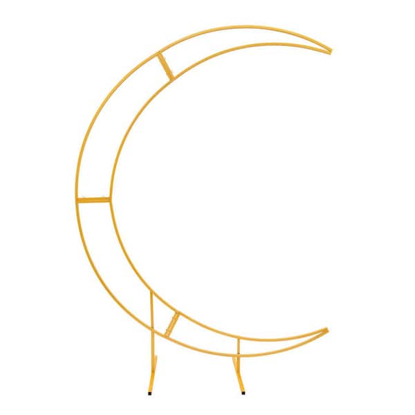 82 in. x 21 in. Yellow Metal Moon Wedding Arch Stand Curved Flower Balloon Frame Arbor