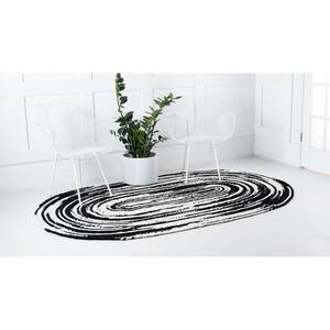 Braided Chindi Black/White 8 ft. x 10 ft. Oval Area Rug