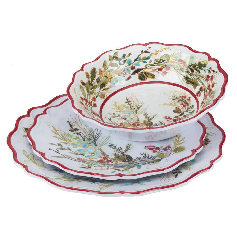 Christmas Gatherings 12-Piece Melamine Holiday Dinnerware Set