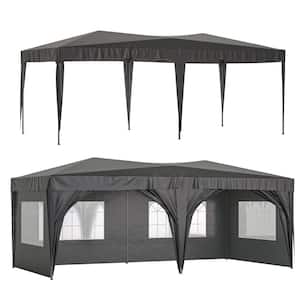 Anky 10 ft. x 20 ft. Black Pop Up Metal Canopy Outdoor Portable Party Folding Tent with 6 Removable Sidewalls