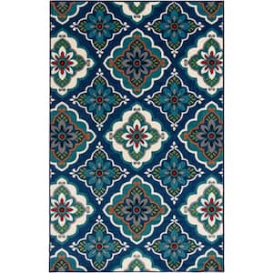 Tecopa Turberry Blue 9 ft. 10 in. x 12 ft. 10 in. Floral Polypropylene Indoor/Outdoor Area Rug