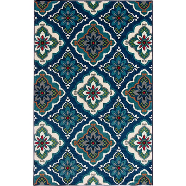 Tecopa Turberry Blue 9 ft. 10 in. x 12 ft. 10 in. Floral Polypropylene Indoor/Outdoor Area Rug