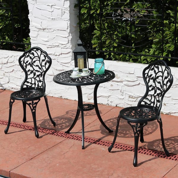 Black 3-Piece Cast Aluminum Outdoor Bistro Set