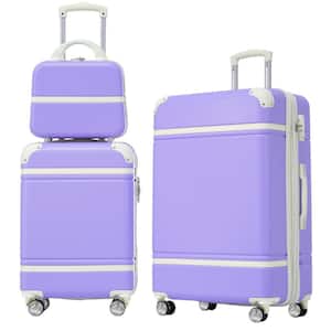 Purple Lightweight 3-Piece Expandable ABS Hardshell Spinner 20" + 24" Luggage Set with Cosmetic Case, 3-Digit TSA Lock
