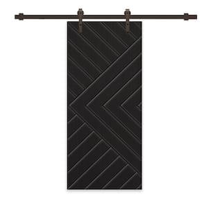 Chevron Arrow 28 in. x 80 in. Fully Assembled Black Stained MDF Modern Sliding Barn Door with Hardware Kit
