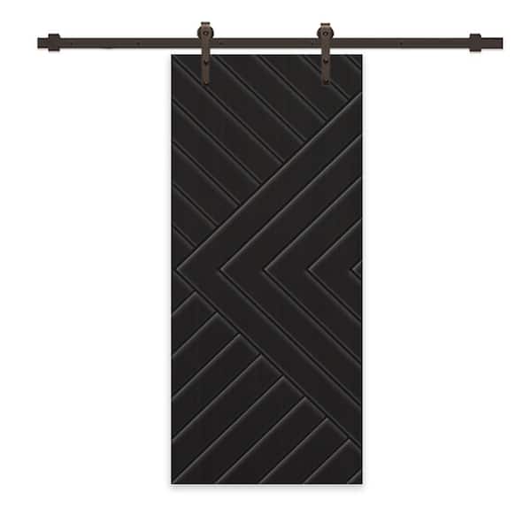CALHOME Chevron Arrow 28 in. x 80 in. Fully Assembled Black Stained MDF Modern Sliding Barn Door with Hardware Kit