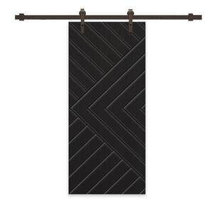 Chevron Arrow 40 in. x 96 in. Fully Assembled Black Stained MDF Modern Sliding Barn Door with Hardware Kit