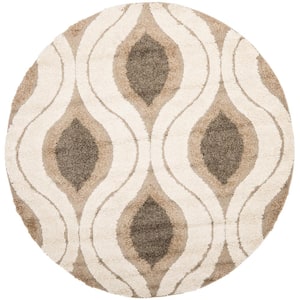 Florida Shag Cream/Smoke 7 ft. x 7 ft. Round Geometric Area Rug