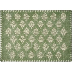 Fairytale 19 in. x 13 in. Damask Green Motif Bordered Cotton Placemats (Set of 4)