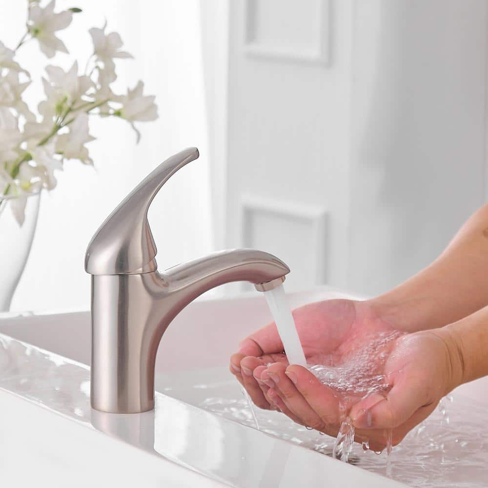 Brushed Nickel Single-Handle Low-Arc Bathroom Faucet