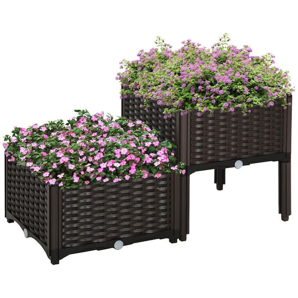 2 Piece PET Raised Garden Bed with Legs, for Flowers, Herbs & Vegetables, Matte Brown