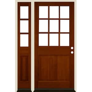 50 in. x 80 in. 9-Lite with Beveled Glass Left Hand English Chestnut Stain Douglas Fir Prehung Front Door Left Sidelite