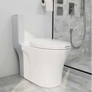 1-piece 1.6 GPF Dual Flush Elongated High Efficiency Toilet in Glossy White with Slow Closed Seat