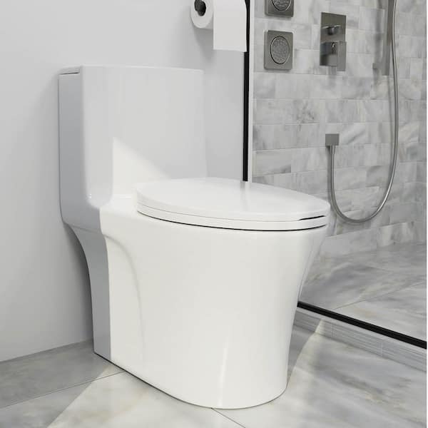 GIVING TREE 1-piece 1.6 GPF Dual Flush Elongated High Efficiency Toilet in Glossy White with Slow Closed Seat