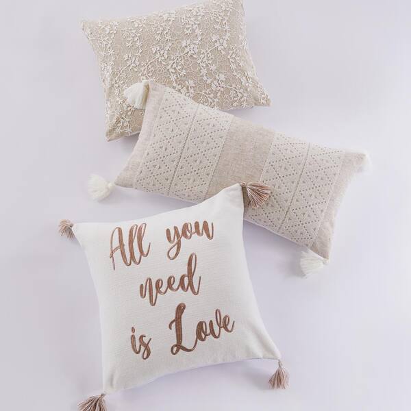 Fall in Love Pillow, POLYESTER, Beige