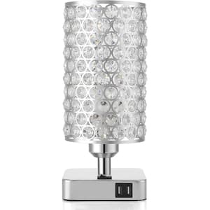 11 in. Bedside LED Crystal Table Lamp with 2 Fast Charging USB Ports for Task and Reading