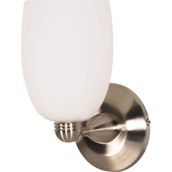 Glomar 1-Light Brushed Nickel Incandescent Wall Fixture with Arctic Brandy Glass-DISCONTINUED