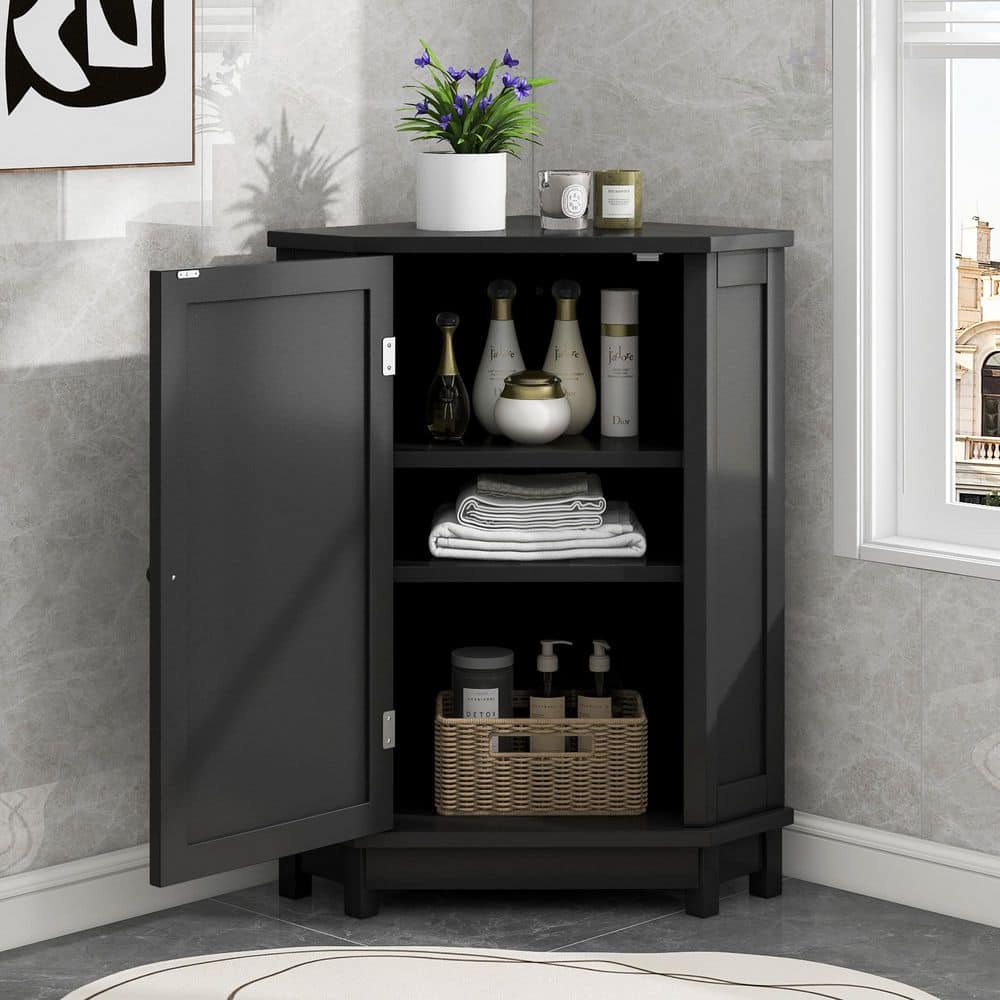 24.8 in. W x 17.5 in. D x 31.4 in. H Black Linen Cabinet, Triangle Corner Storage Cabinet with Adjustable Shelves price history on PriceWatchPro