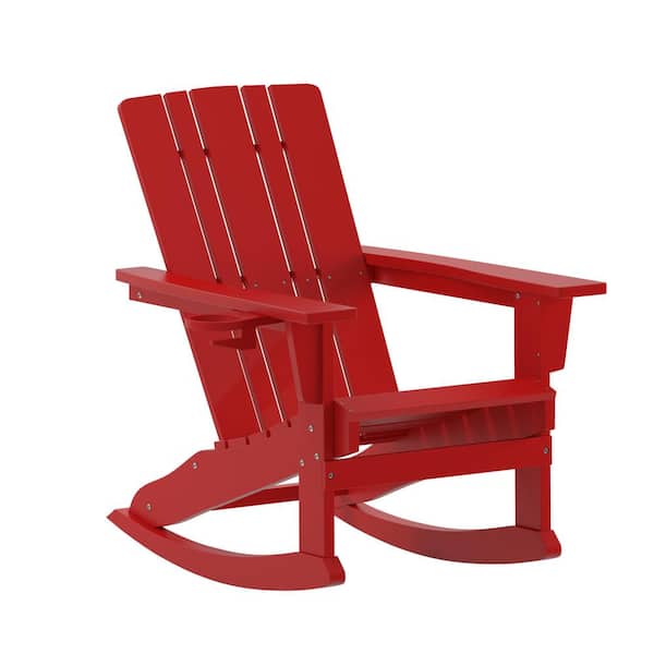 TAYLOR + LOGAN Red Plastic Outdoor Rocking Chair in Red