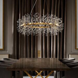39 in. 12-Light Modern Firework Gold Crystal Chandelier Glam Round Pendant Light Fixture for Dining Room with LED Bulb