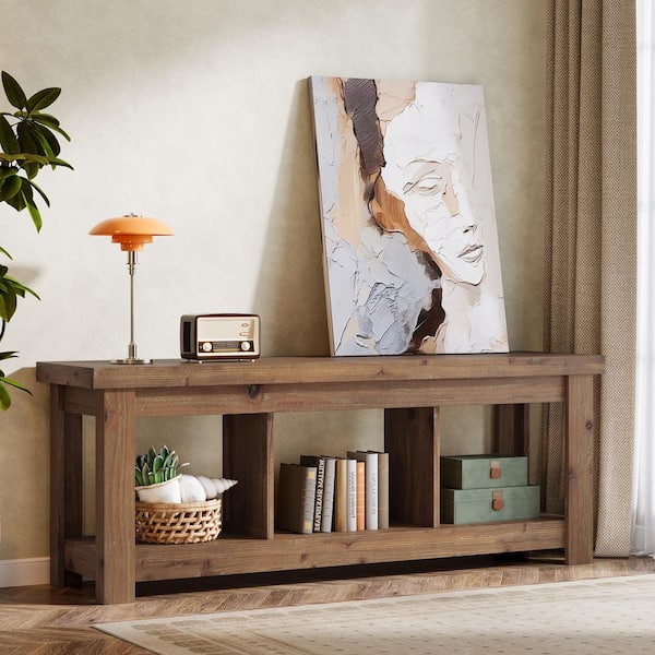 BYBLIGHT Turrella 62.99 in. Brown Rectangle Solid Wood Console Table ...