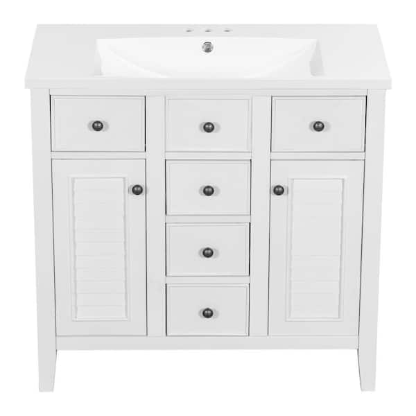 Unbranded 35 in. W x 17.9 in. D x 33.4 in. H Bathroom Vanity with Single Sink in Ceramic White Top