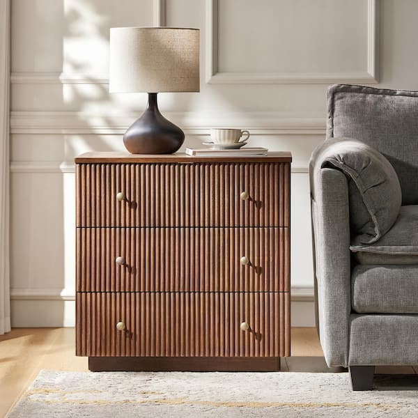 JAYDEN CREATION Lucas Walnut 3-Drawer Solid Wood Fully Assembled