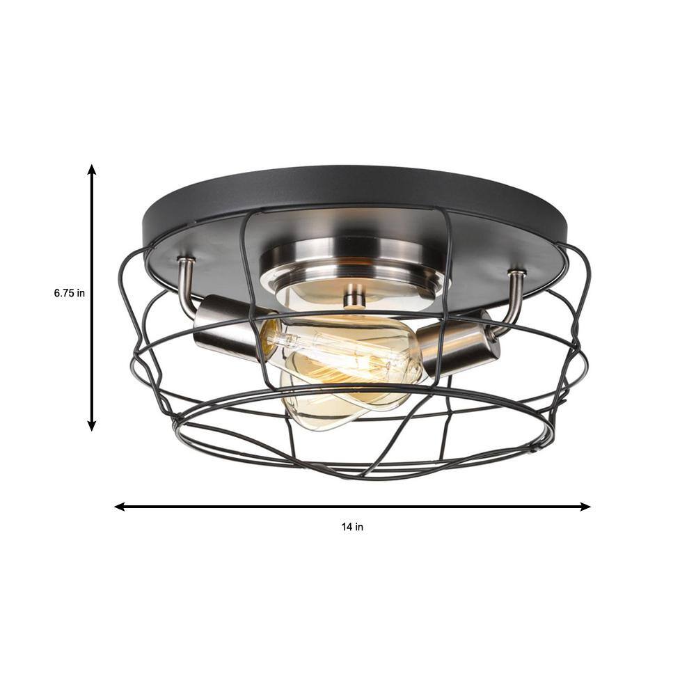 Graphite Steel 2-Light Flush Mount with Open Cage Design