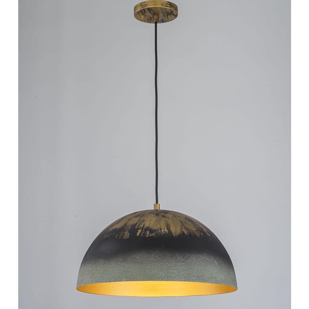 16 in. 1-Light Black, Gold & Patina Green Pendant Light with Dome Metal Shade for Kitchen Island, Dining Room price history on PriceWatchPro