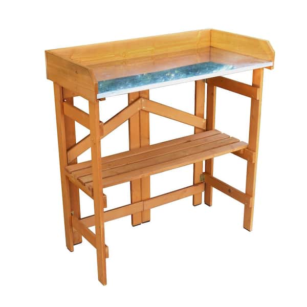 NORTHBEAM Natural Wood Folding Potting Bench with Zinc Table Top